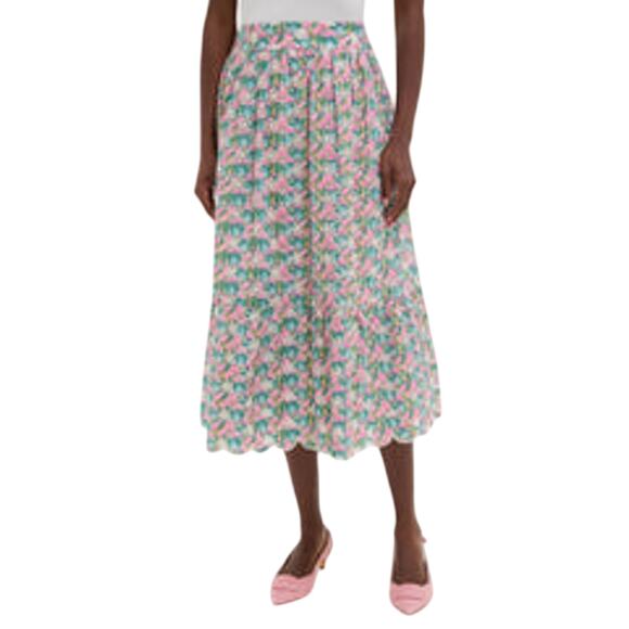 Tuckernuck Floral Green Cotton Scalloped Eyelet Carter Midi Skirt Size M - Picture 1 of 4